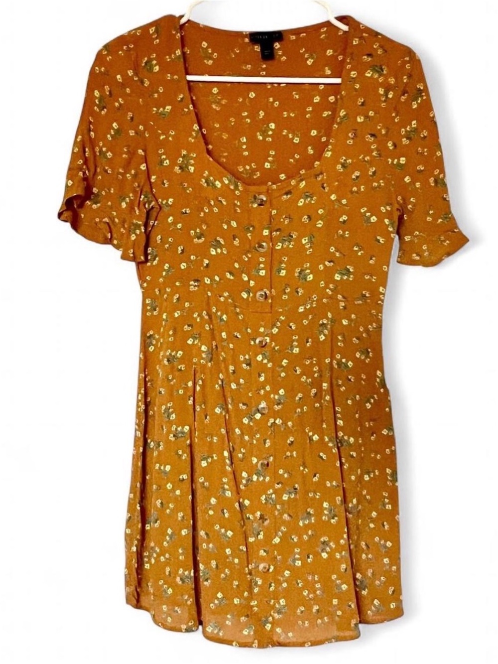 Cotton On Mustard Floral Button-Front Summer Dress Size S